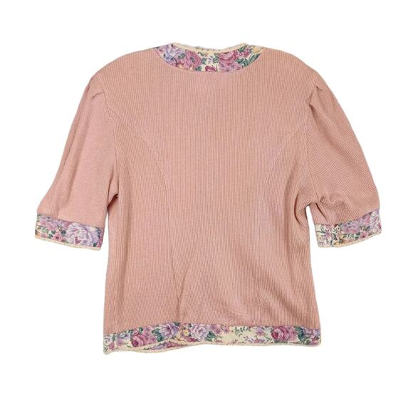 Vtg 80s Jeffrey & Dara Linda Hutley Floral Knit Blouse Button Lace Jacket Top - Picture 3 of 7